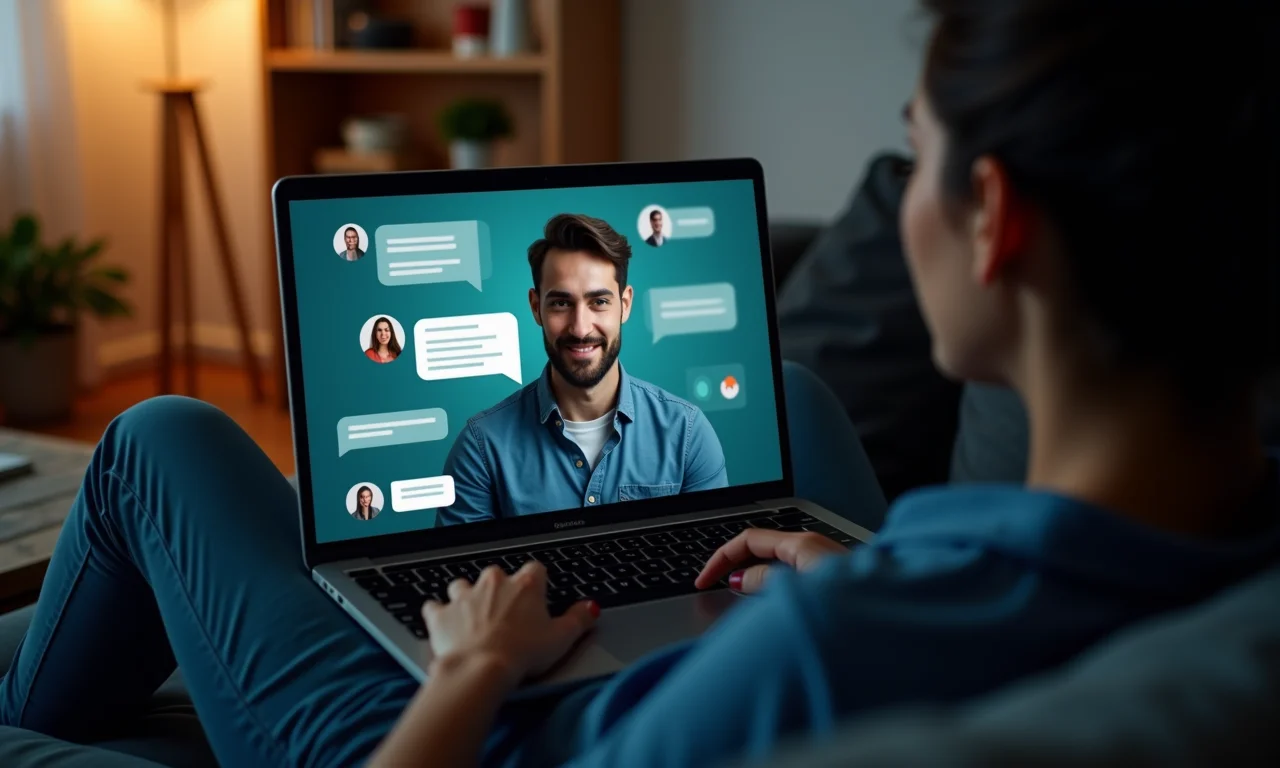 Chatbot de atendimento ao cliente em tela de laptop auxiliando usuário às 3 da manhã.