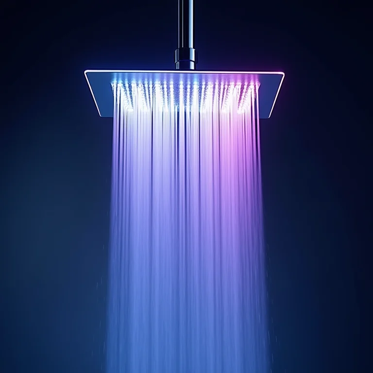 Chuveiro com LED que muda de cor conforme a temperatura da água.