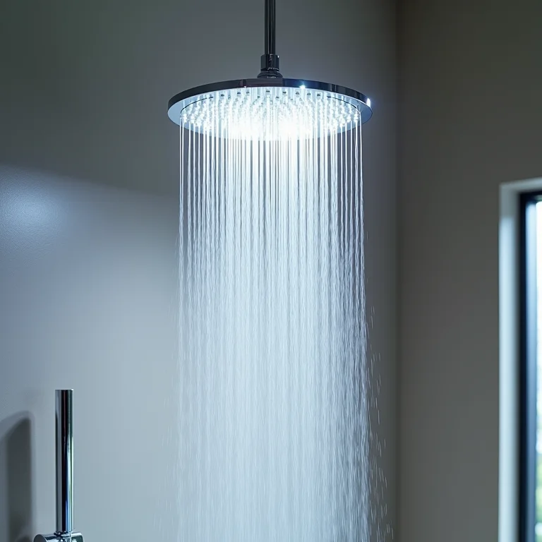 Chuveiro LED cromado em um banheiro moderno e luxuoso