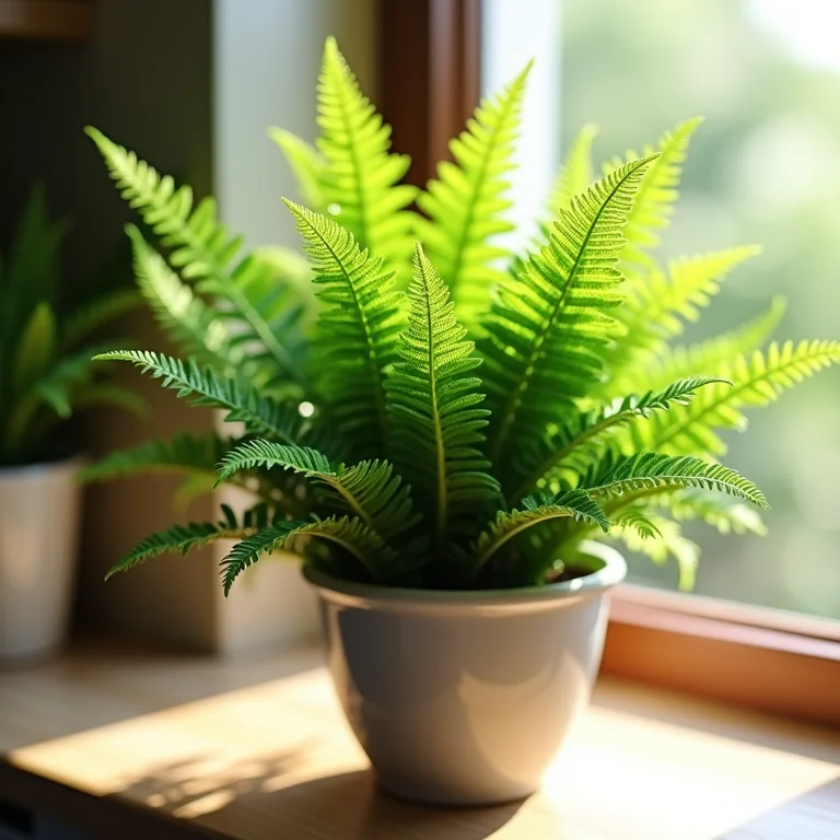 Close-up de samambaia Boston em vaso na cozinha