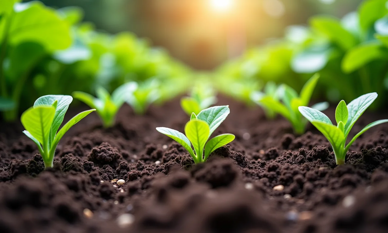 Cobertura morta suprimindo ervas daninhas em horta orgânica.