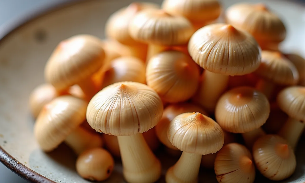 Cogumelos shimeji frescos em detalhe.