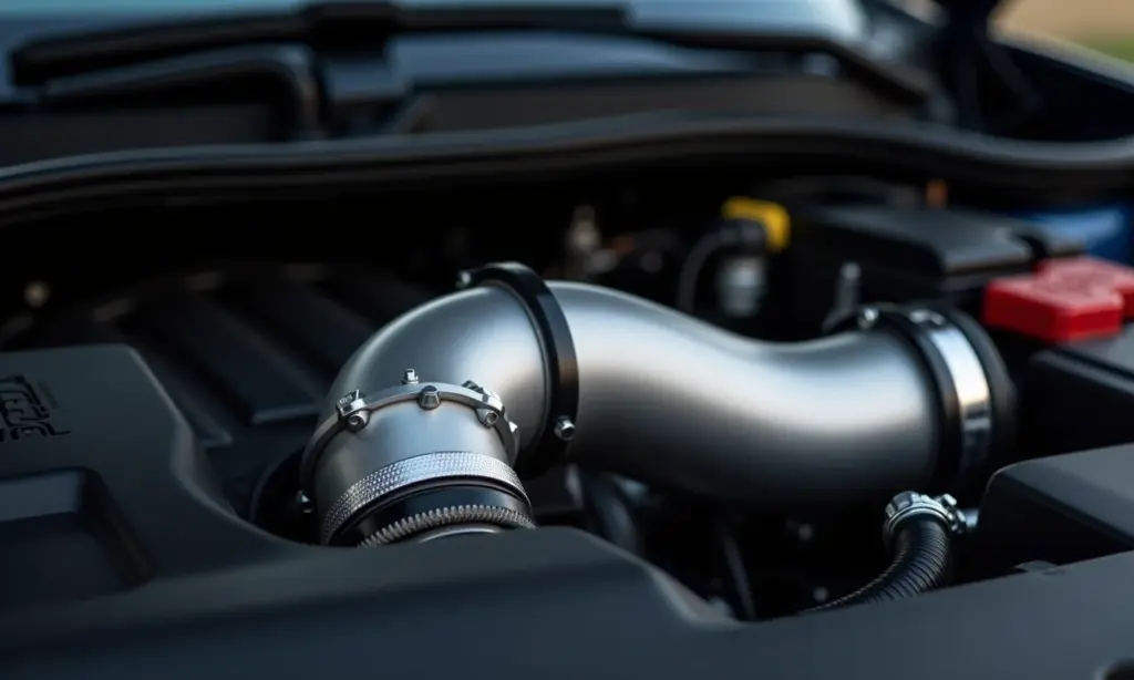 Coletor de admissão de alumínio em detalhe, otimização do fluxo de ar.