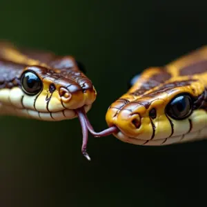 Comparação visual entre cobra venenosa e não venenosa mostrando a inoculação de veneno.