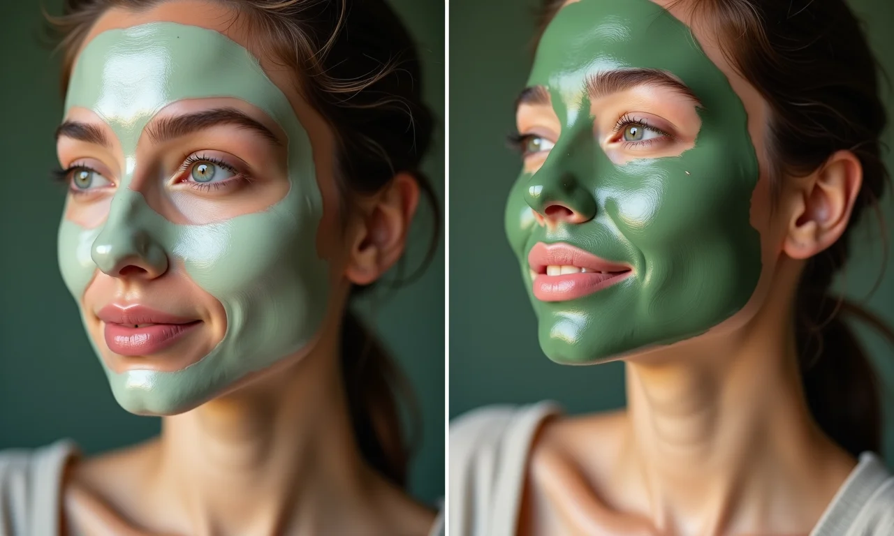 Comparativo antes e depois do uso da argila verde no controle da oleosidade da pele.
