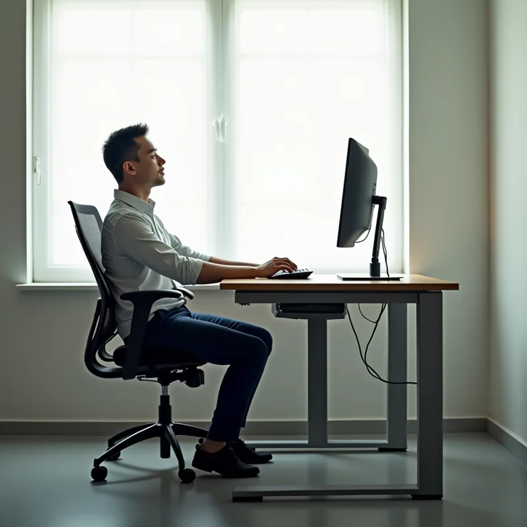 Comparativo entre postura incorreta e setup ergonômico no escritório.