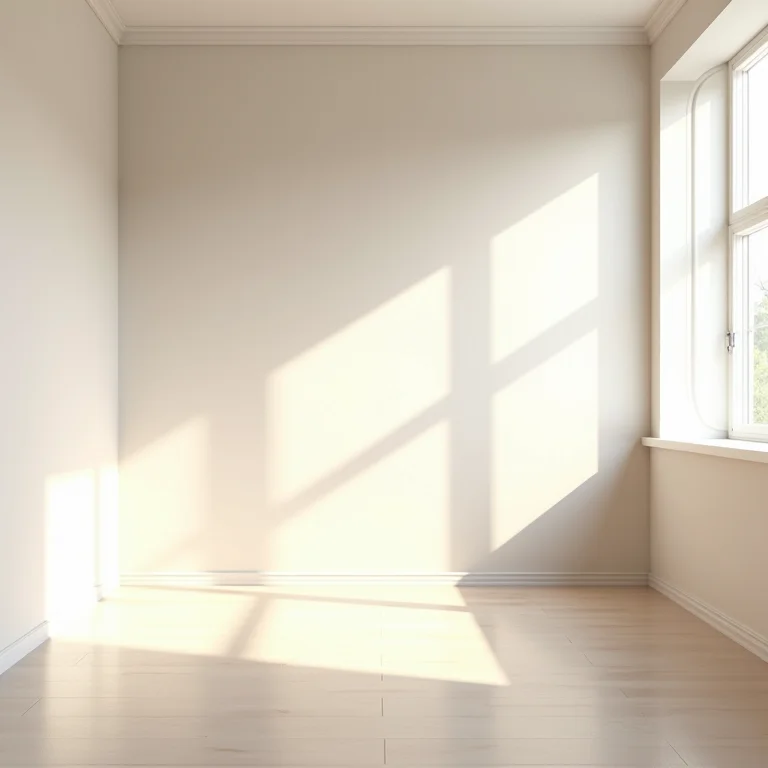 Cores claras e iluminação estratégica em um apartamento studio.