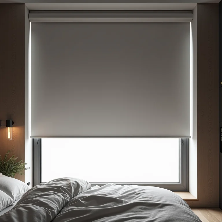 Cortina rolô blackout bloqueando toda a luz solar.