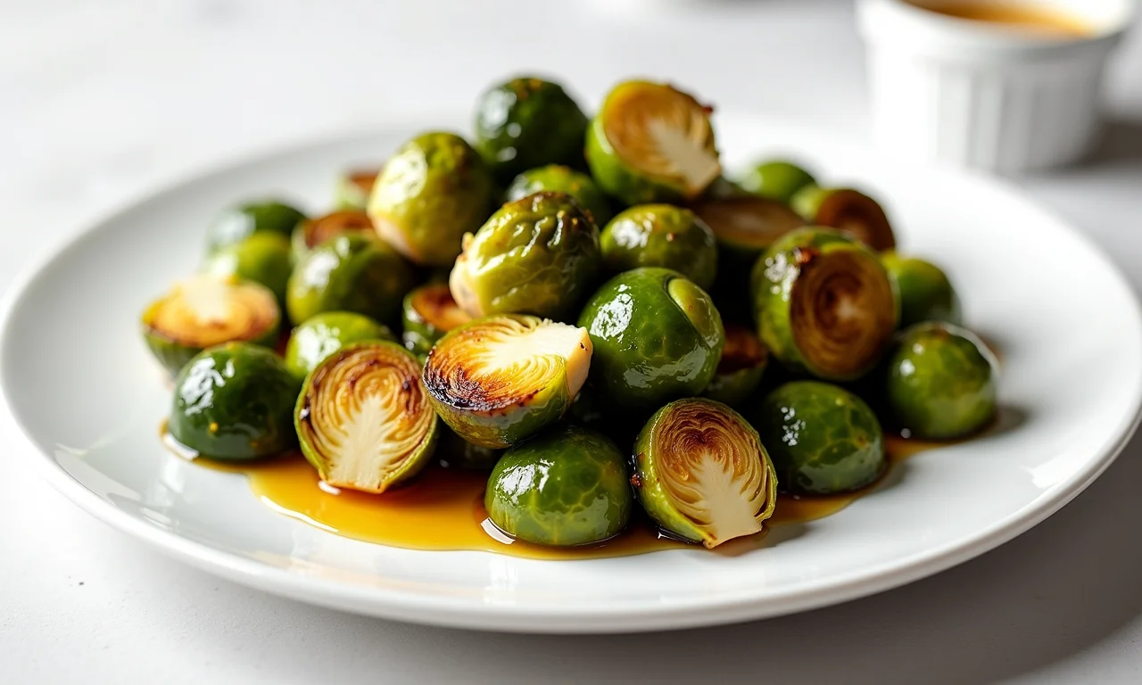 Couve de Bruxelas assada com mel e mostarda Dijon.