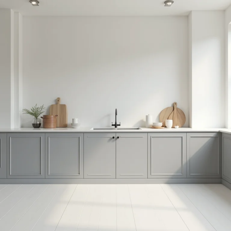 Cozinha minimalista com rodapé de PVC cinza