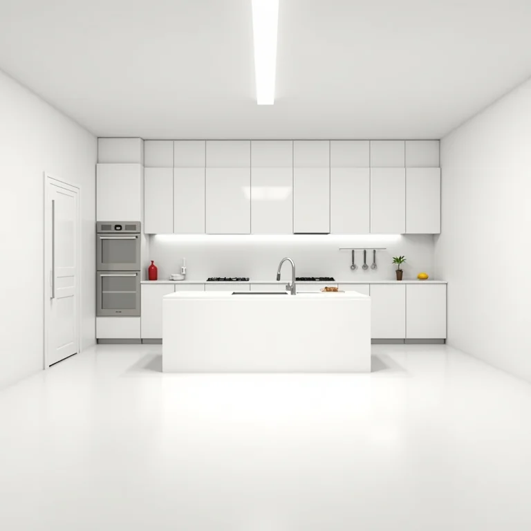 Cozinha moderna com armários em laca branca.