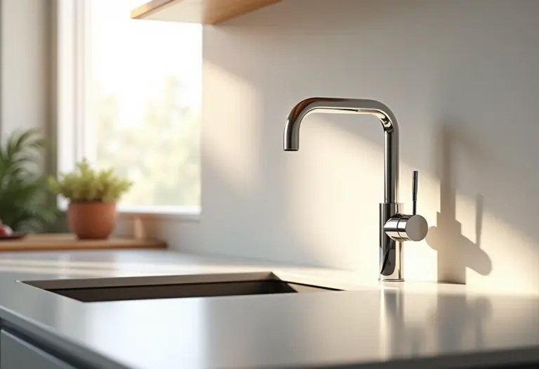 Cozinha moderna com torneira de parede minimalista