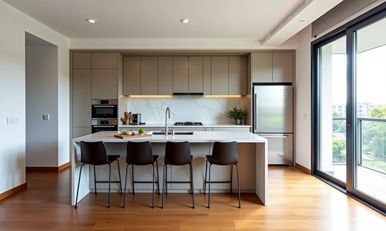 Cozinha moderna e elegante em conceito aberto, valorizando o imóvel com design sofisticado.