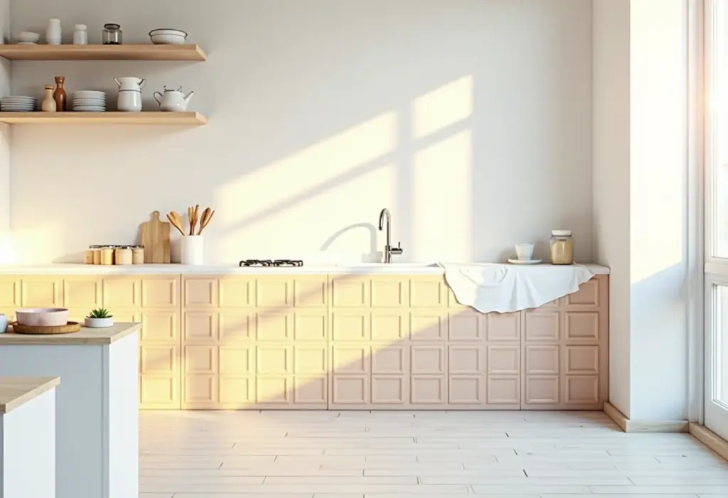 Cozinha renovada: o guia definitivo para pintar azulejo sem erro Cozinha moderna em reforma com azulejos parcialmente pintados.