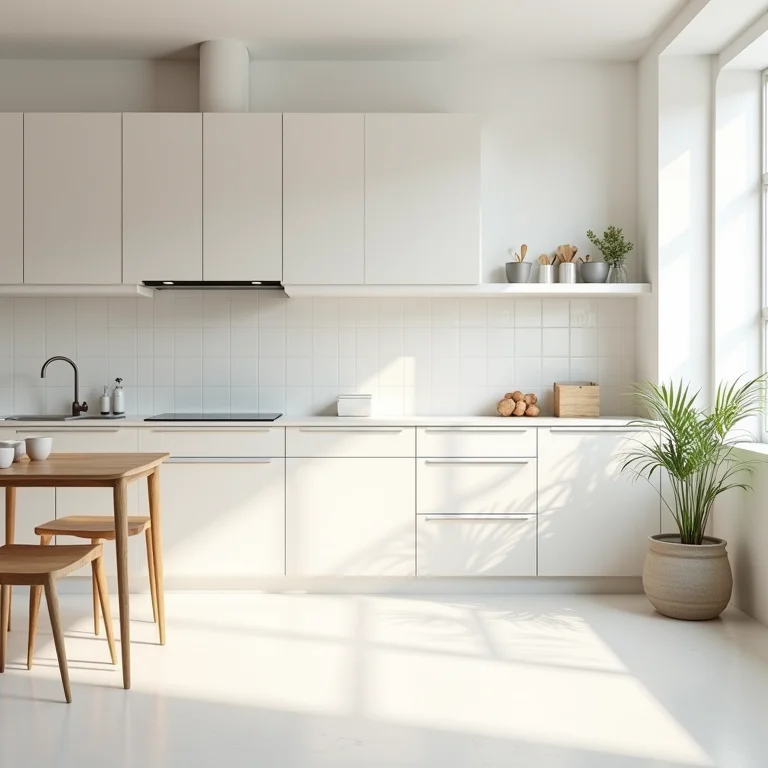 Cozinha renovada sem sujeira após a pintura dos azulejos.