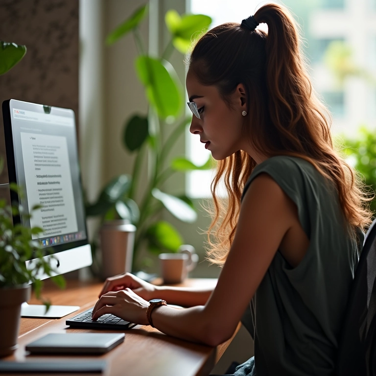 Criadora de conteúdo brasileira usando ChatGPT para gerar conteúdo otimizado para SEO.