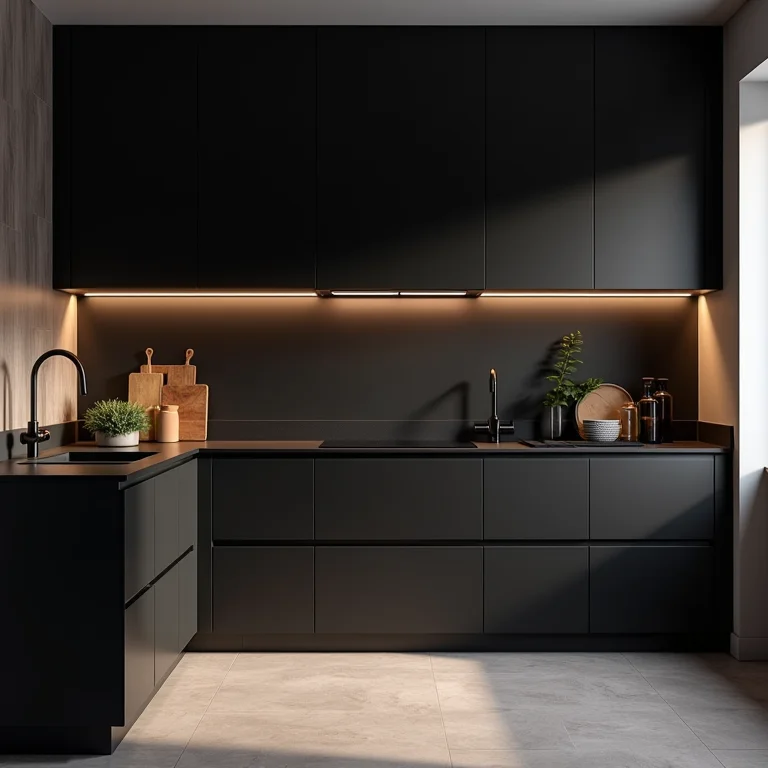 Design elegante de armários pretos para cozinha moderna