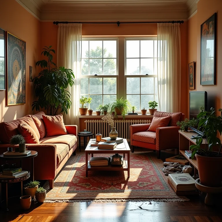 Desorganização excessiva em sala boho