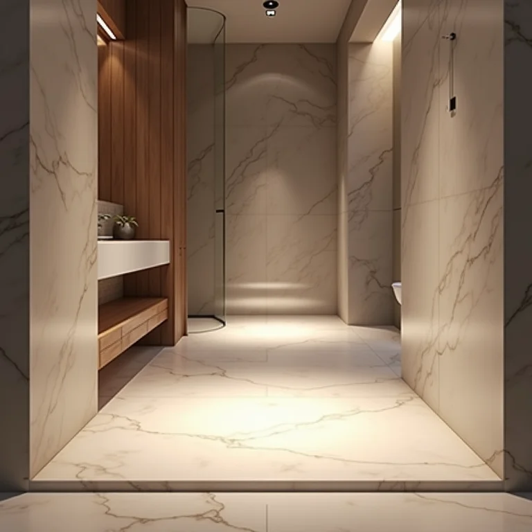 Destaque para o piso com rodapé invertido em banheiro moderno