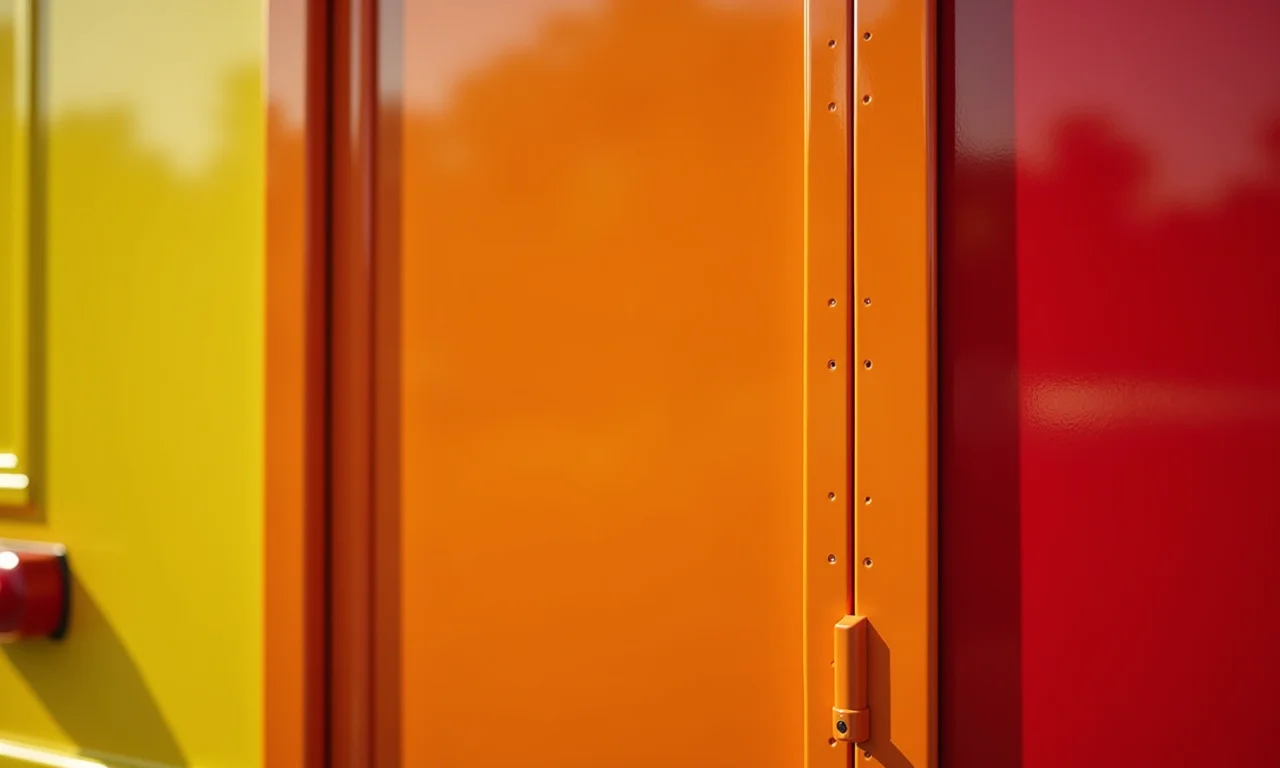 Detalhe da pintura vibrante de um food truck, com cores quentes e alegres.