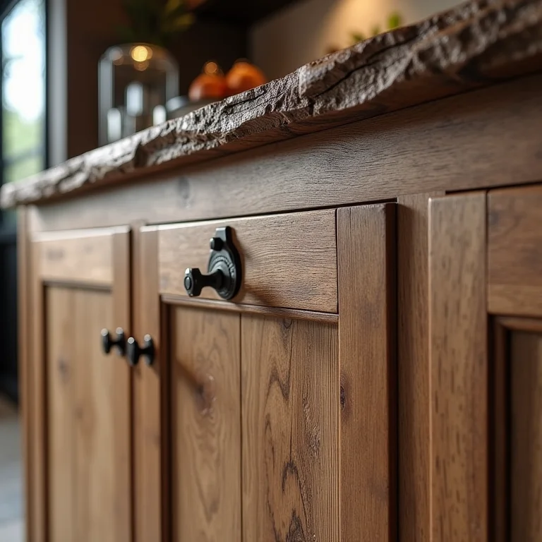 Detalhe de armários de cozinha rústica planejada