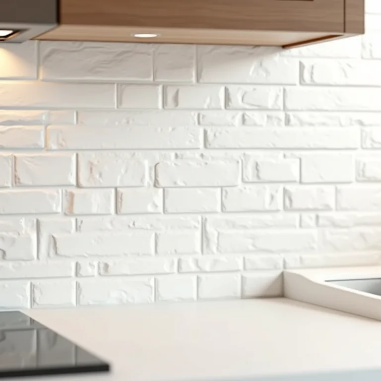 Detalhe de backsplash de tijolinho branco em cozinha moderna