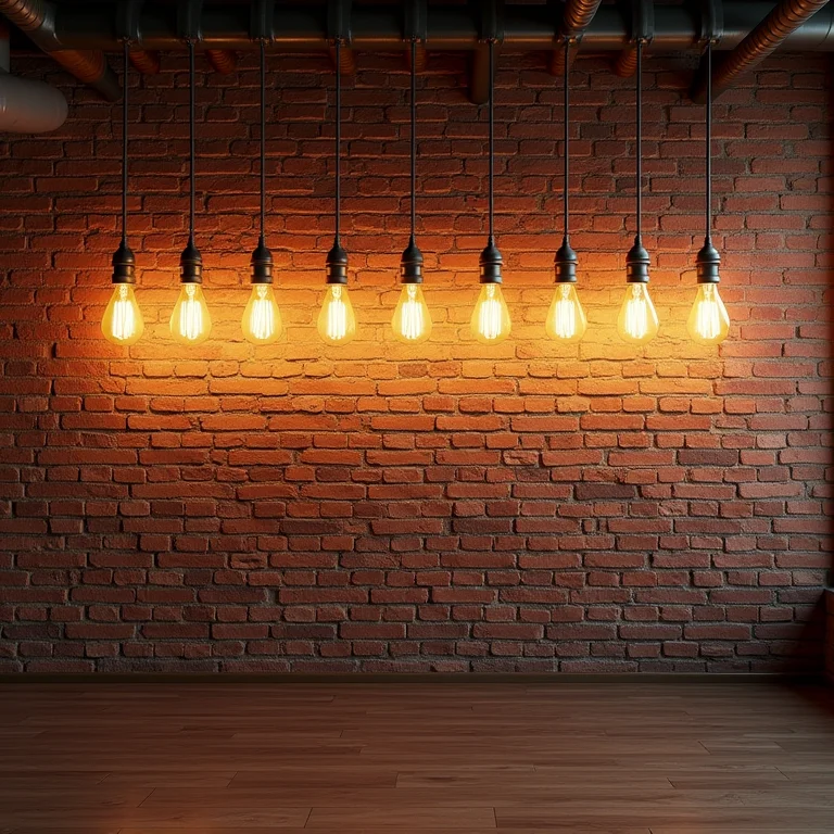 Detalhe de parede de tijolos aparentes com tubulação exposta em estilo industrial.