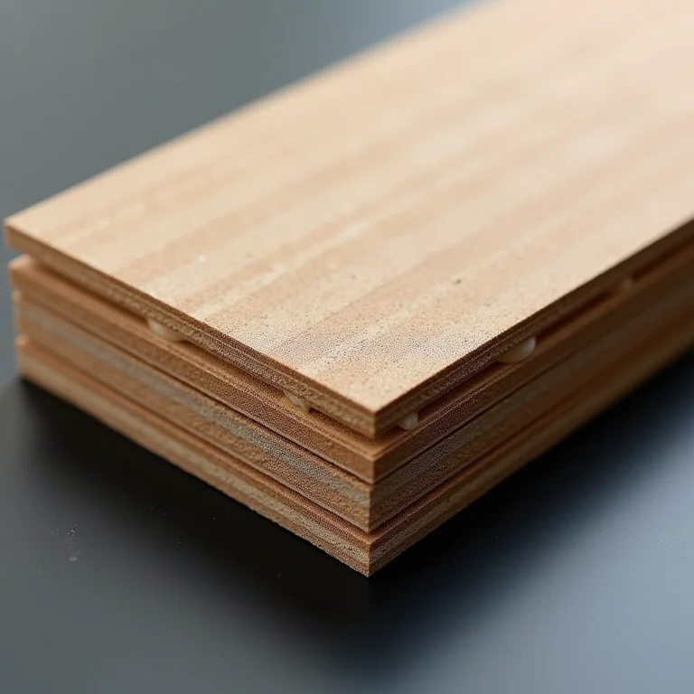 Detalhe de placa de MDP mostrando sua composição em camadas.