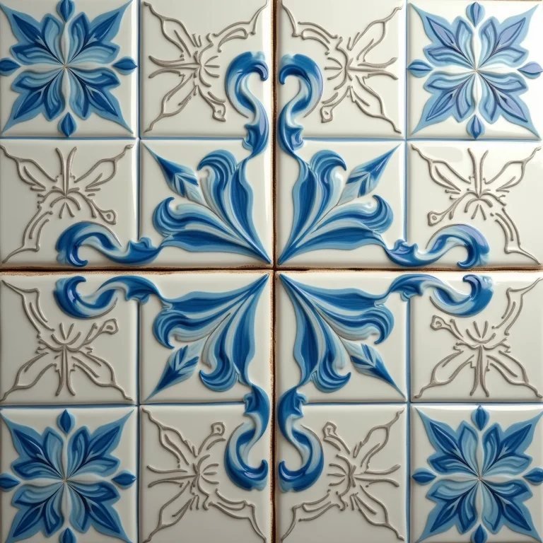 Detalhe de porcelanato esmaltado com design intrincado