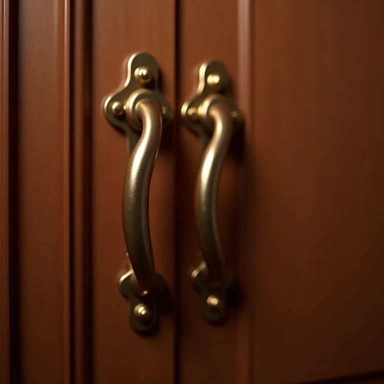 Detalhe de puxador tubular em porta de madeira