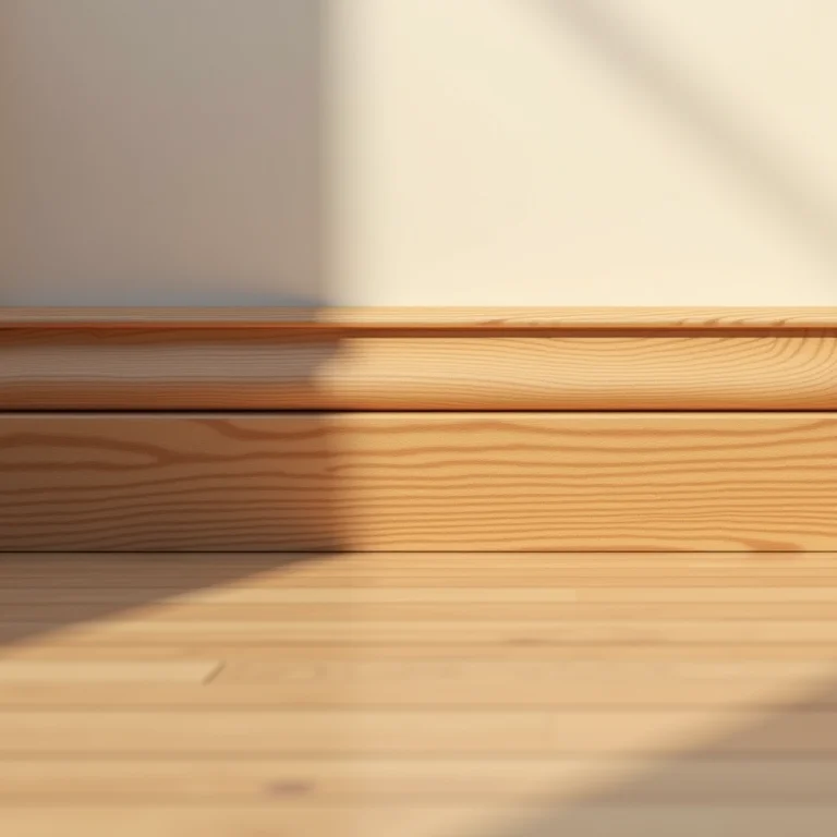 Detalhe de rodapé de madeira com textura visível