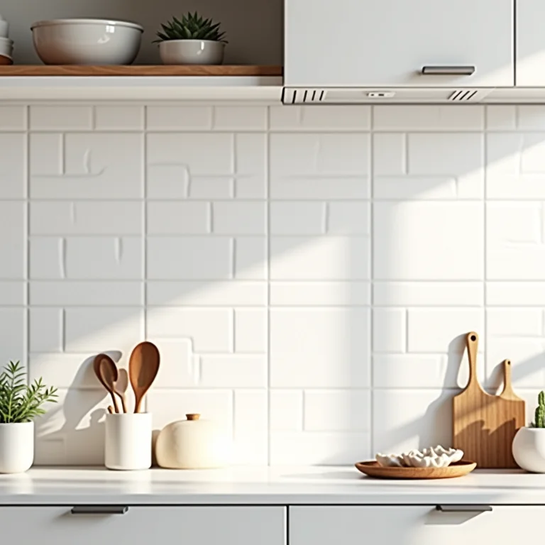 Detalhe de tijolinho branco na bancada da cozinha