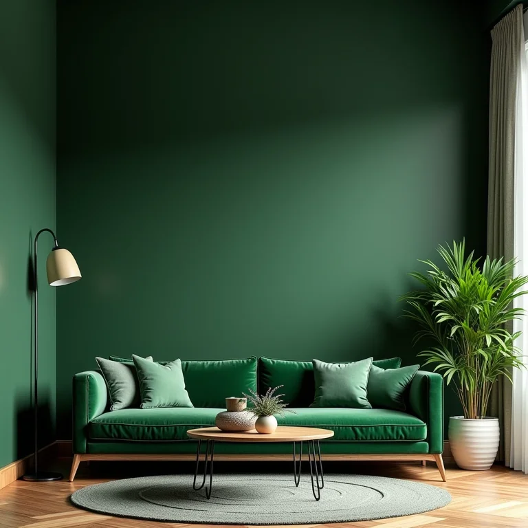 Detalhe de um espaço com verde oliva e tons esmeralda.