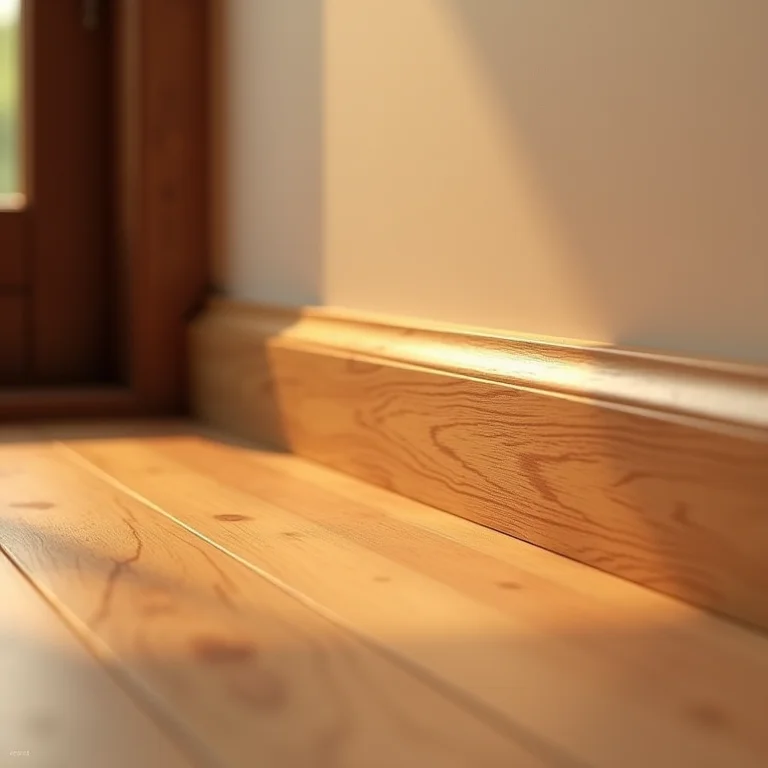 Detalhe de um rodapé de madeira em ambiente aconchegante
