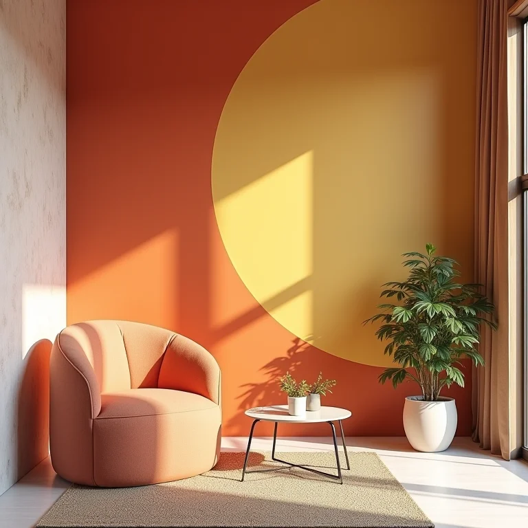 Detalhe de uma paleta de cores neutras com um toque vibrante em um ambiente boho minimalista.