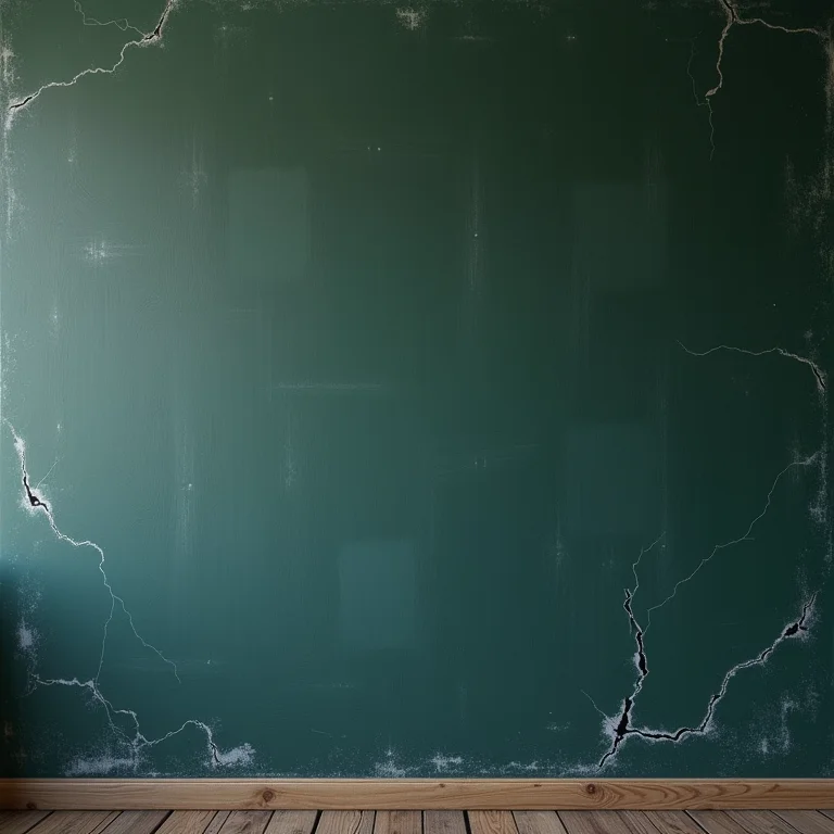 Detalhe de uma parede lousa mal preparada com rachaduras e tinta irregular.