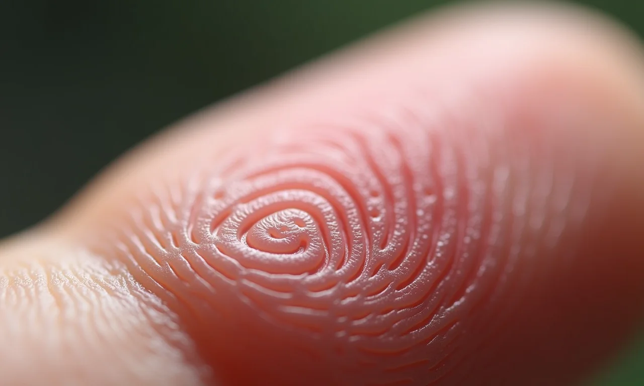 Detalhe de voltas em impressão digital, mostrando a distinção.