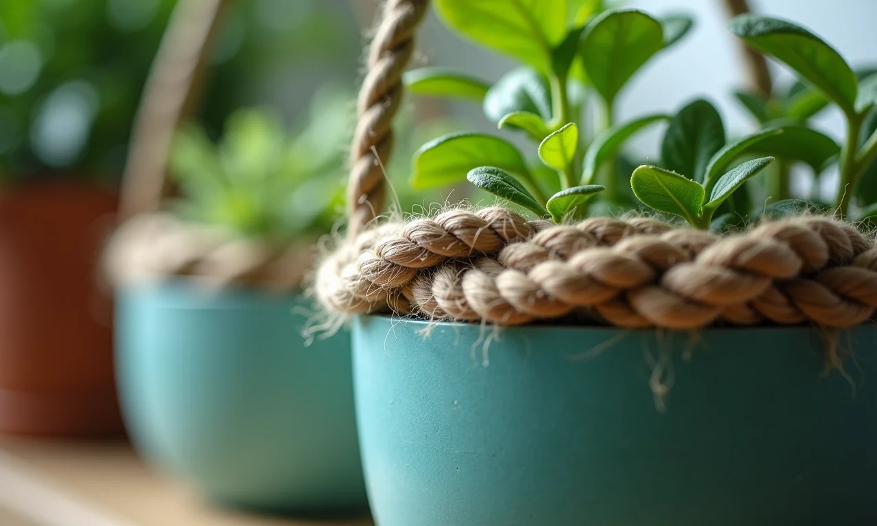 Detalhe do sistema de irrigação por capilaridade com barbante em horta autoirrigável.