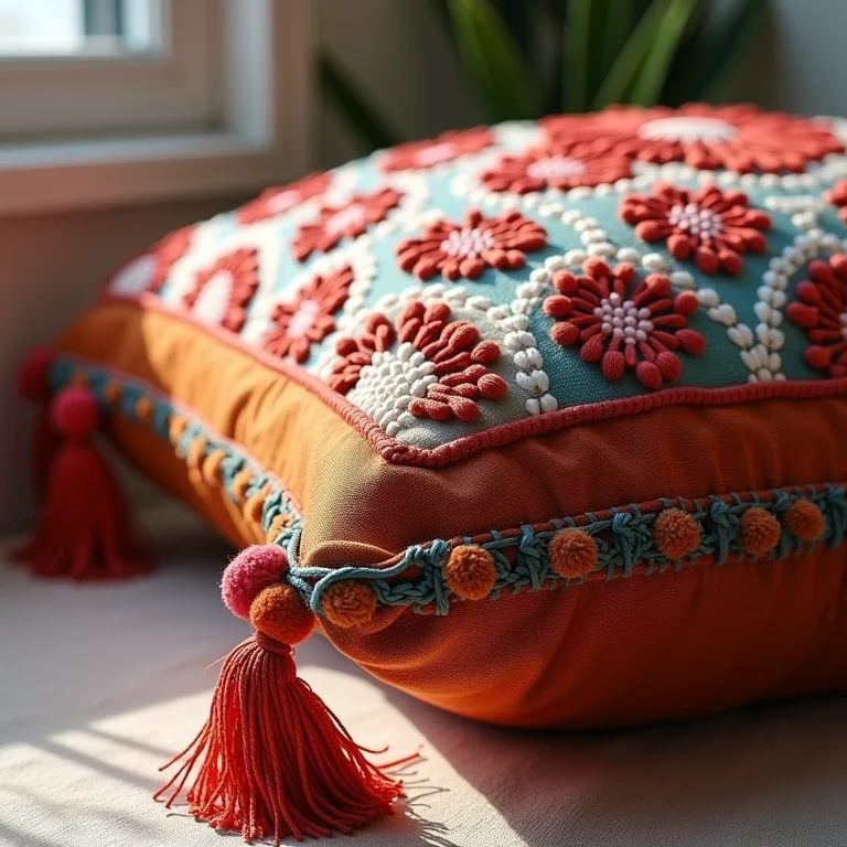 Detalhes artesanais em almofadas boho