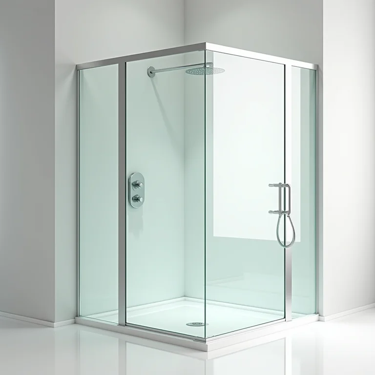 Diferentes materiais para o box do banheiro: vidro transparente, fosco e acrílico.