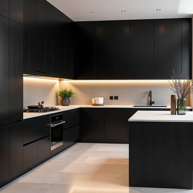 Diferentes modelos de armários pretos para cozinha