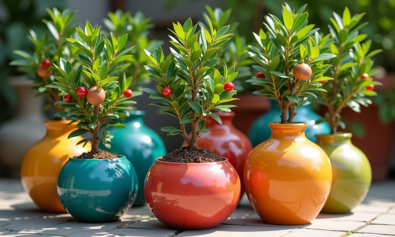 Diferentes vasos ideais para o cultivo de romãzeiras.