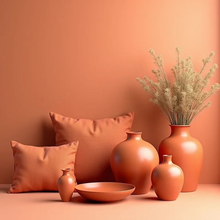 Diversos produtos de decoração para casa na cor terracota