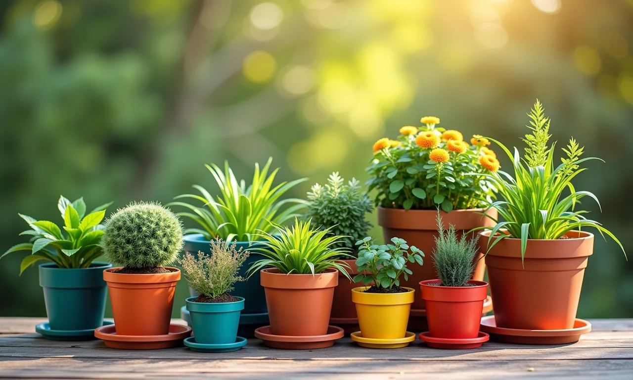 Diversos vasos e recipientes coloridos para hortas autoirrigáveis.