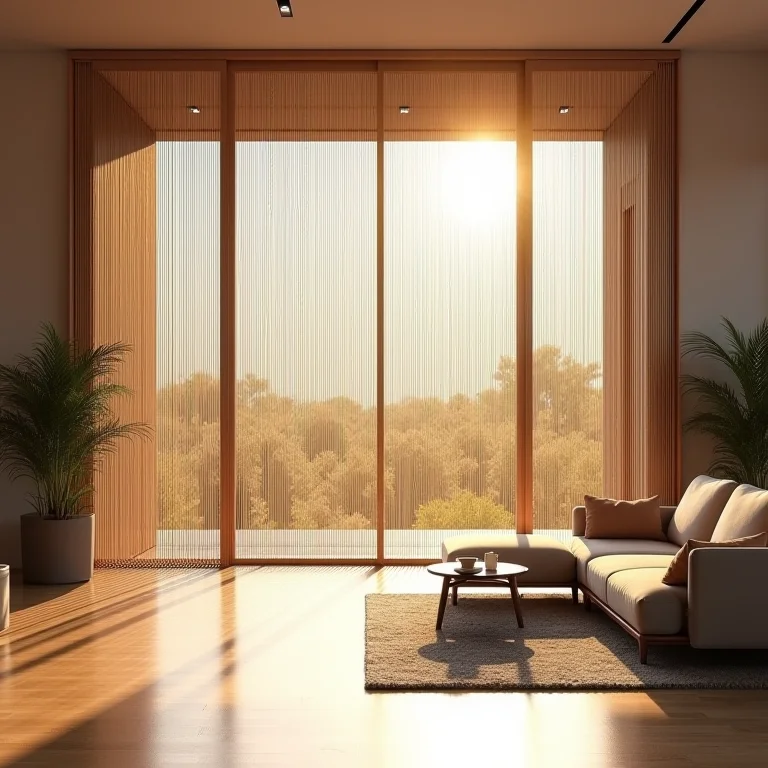 Divisória de bambu em um espaço moderno.