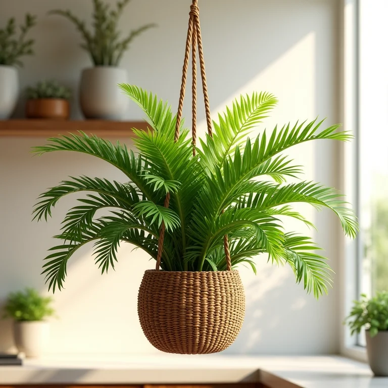 Elegante samambaia havaiana pendurada na cozinha.