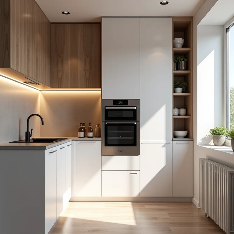 Eletrodomésticos embutidos em cozinha pequena