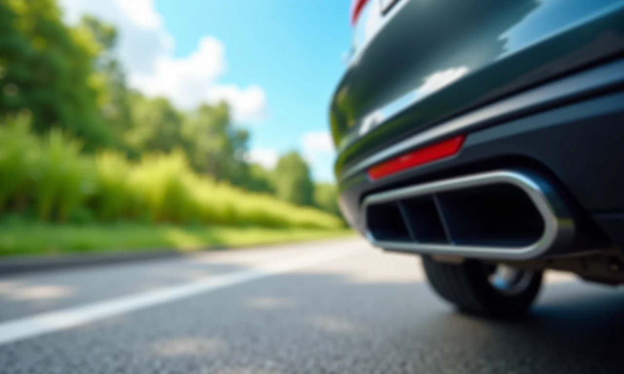 Escapamento de carro emitindo poucos gases, simbolizando cuidado ambiental.