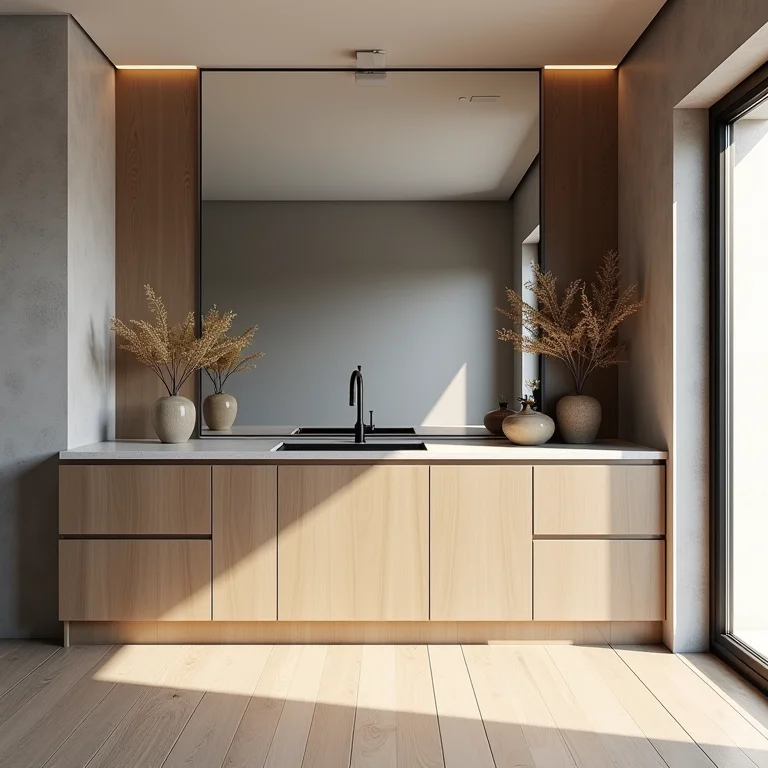 Espelho ampliando cozinha pequena