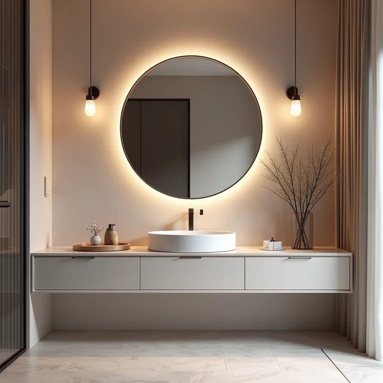 Espelho redondo de tamanho ideal para banheiro